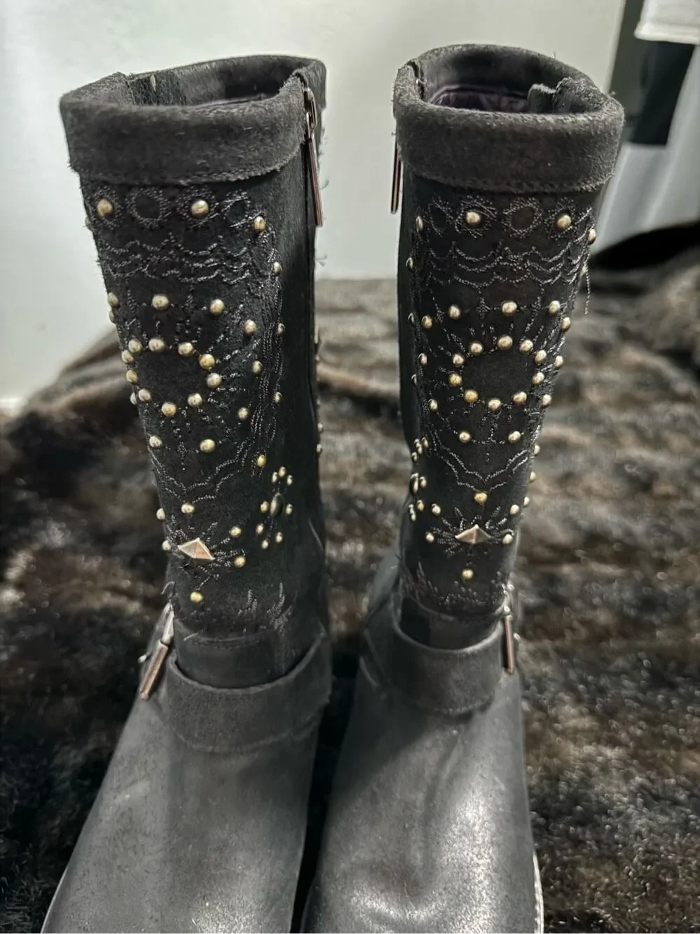 Donald j pliner raze black studded tall rock n roll boots tall 8.5